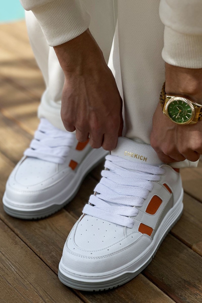 Mens Sneakers - White Orange - 2410