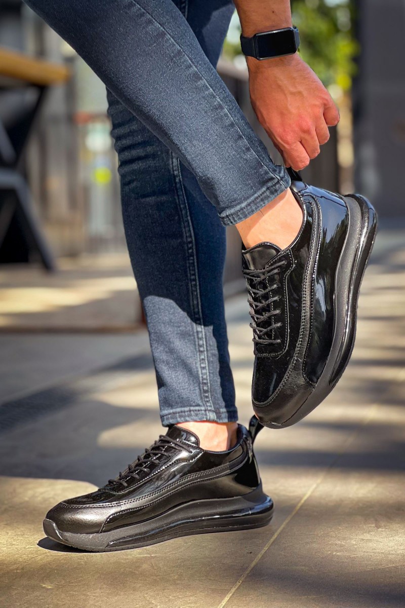 Mens Sneakers - Black Patent Leather - 2419