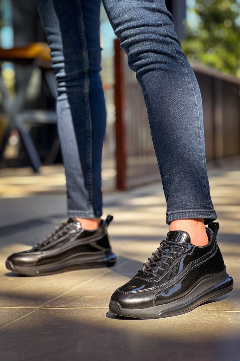 Mens Sneakers - Black Patent Leather - 2419