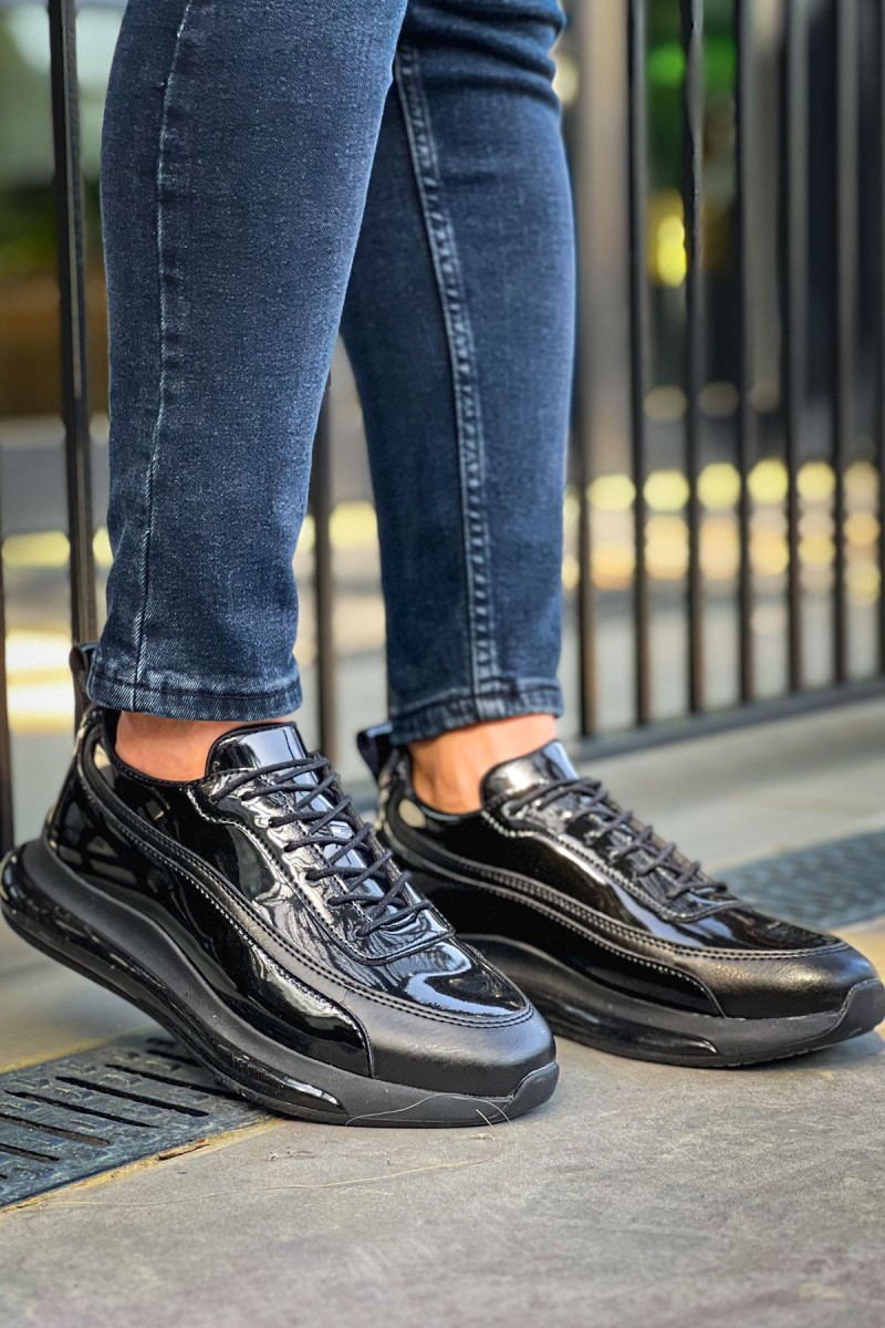 Mens Sneakers - Black Patent Leather - 2419