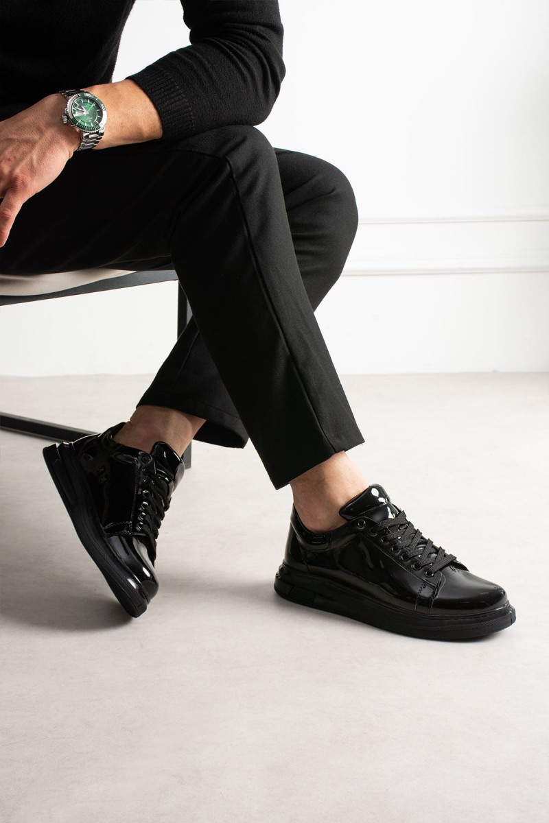 Mens Sneakers - Black Patent Leather - 2457