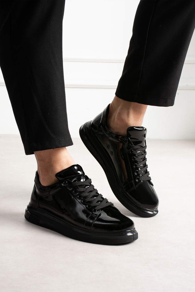 Mens Sneakers - Black Patent Leather - 2457
