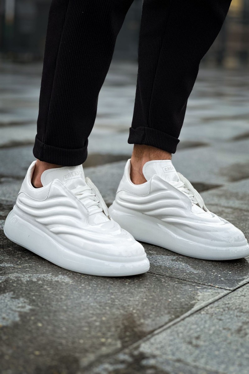 Mens Sneakers - White Patent Leather - 295