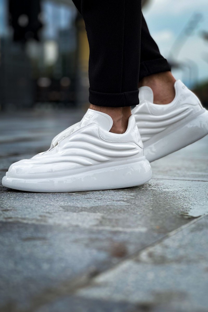 Mens Sneakers - White Patent Leather - 295