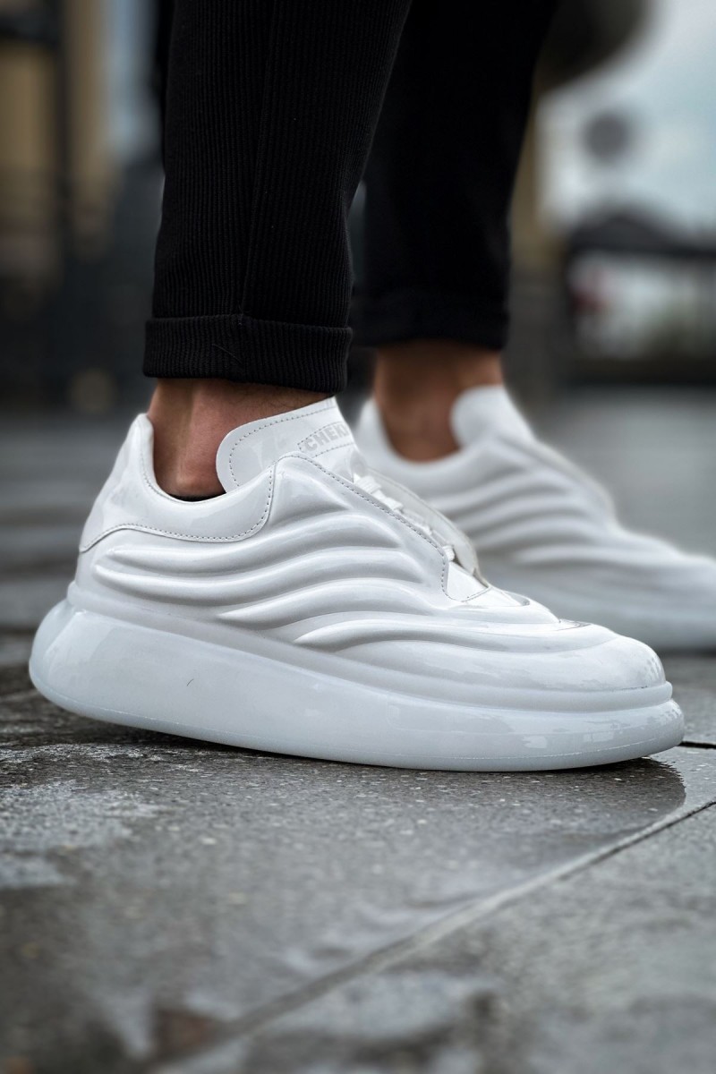 Mens Sneakers - White Patent Leather - 295