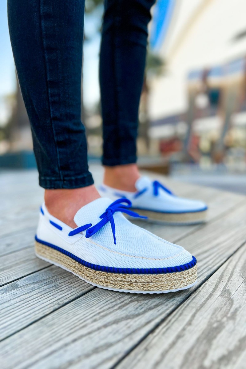 Mens Espadrilles - White Blue - 311