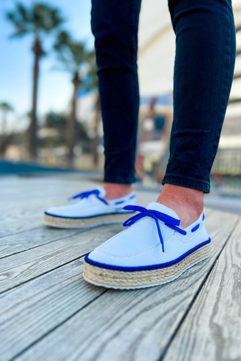 Mens Espadrilles - White Blue - 311