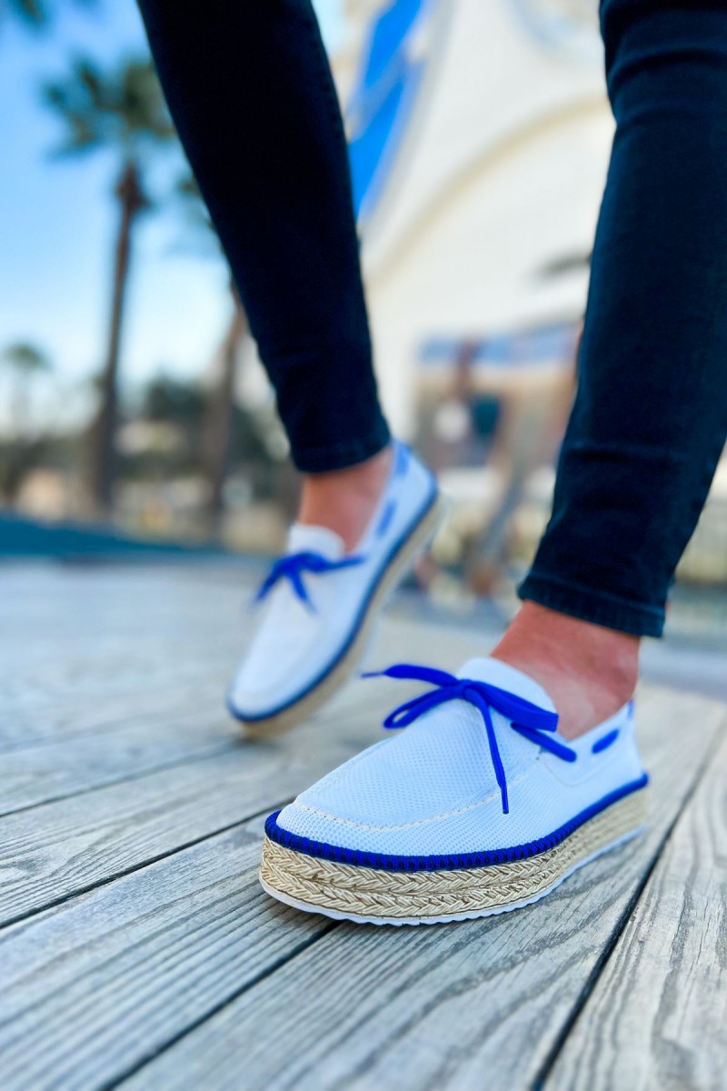Mens Espadrilles - White Blue - 311