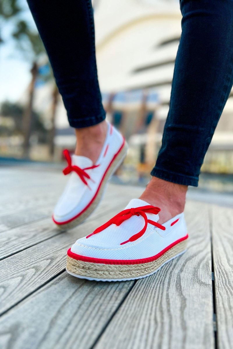 Mens Espadrilles - White Red - 311