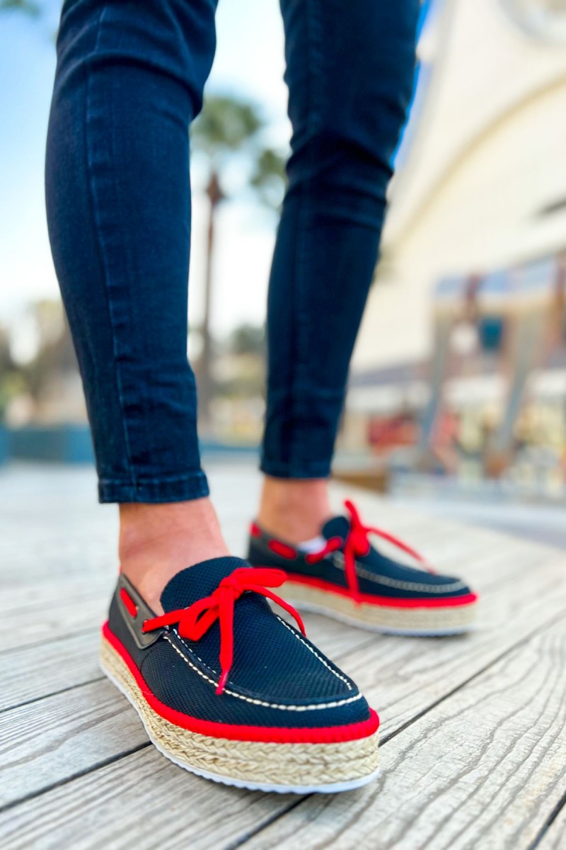 Mens Espadrilles - Black Red - 311