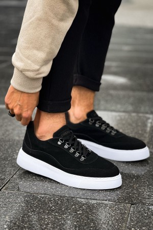 Mens Sneakers - Black White Suede - 319
