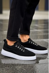 Mens Sneakers - Black White Suede - 319