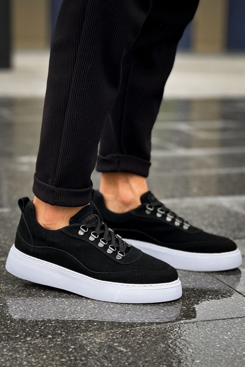 Mens Sneakers - Black White Suede - 319