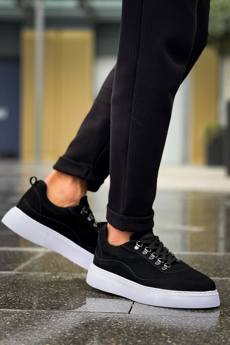 Mens Sneakers - Black White Suede - 319