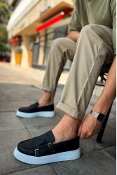 Mens Moccasin - Black White - 417