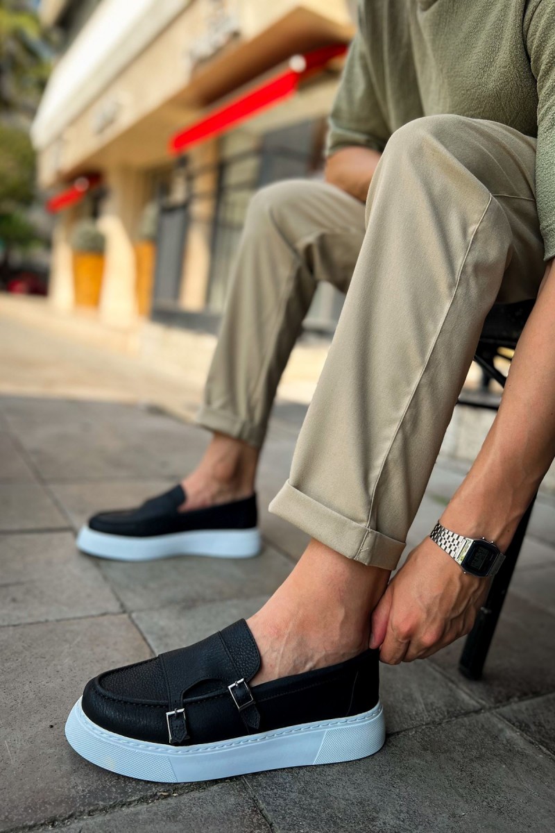 Mens Moccasin - Black White - 417