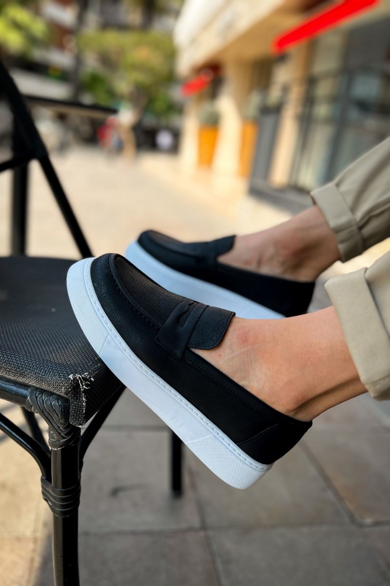 Mens Moccasin - Black White - 421