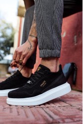 Mens Sneakers - Black White Suede - 040