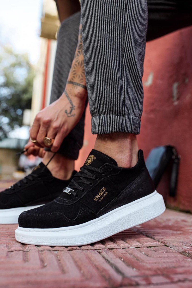 Mens Sneakers - Black White Suede - 040