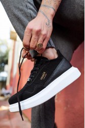 Mens Sneakers - Black White Suede - 040