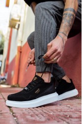 Mens Sneakers - Black White Suede - 040