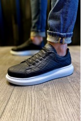 Mens Sneakers - Black White Quilted - 044