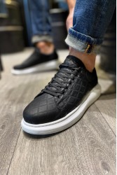 Mens Sneakers - Black White Quilted - 044