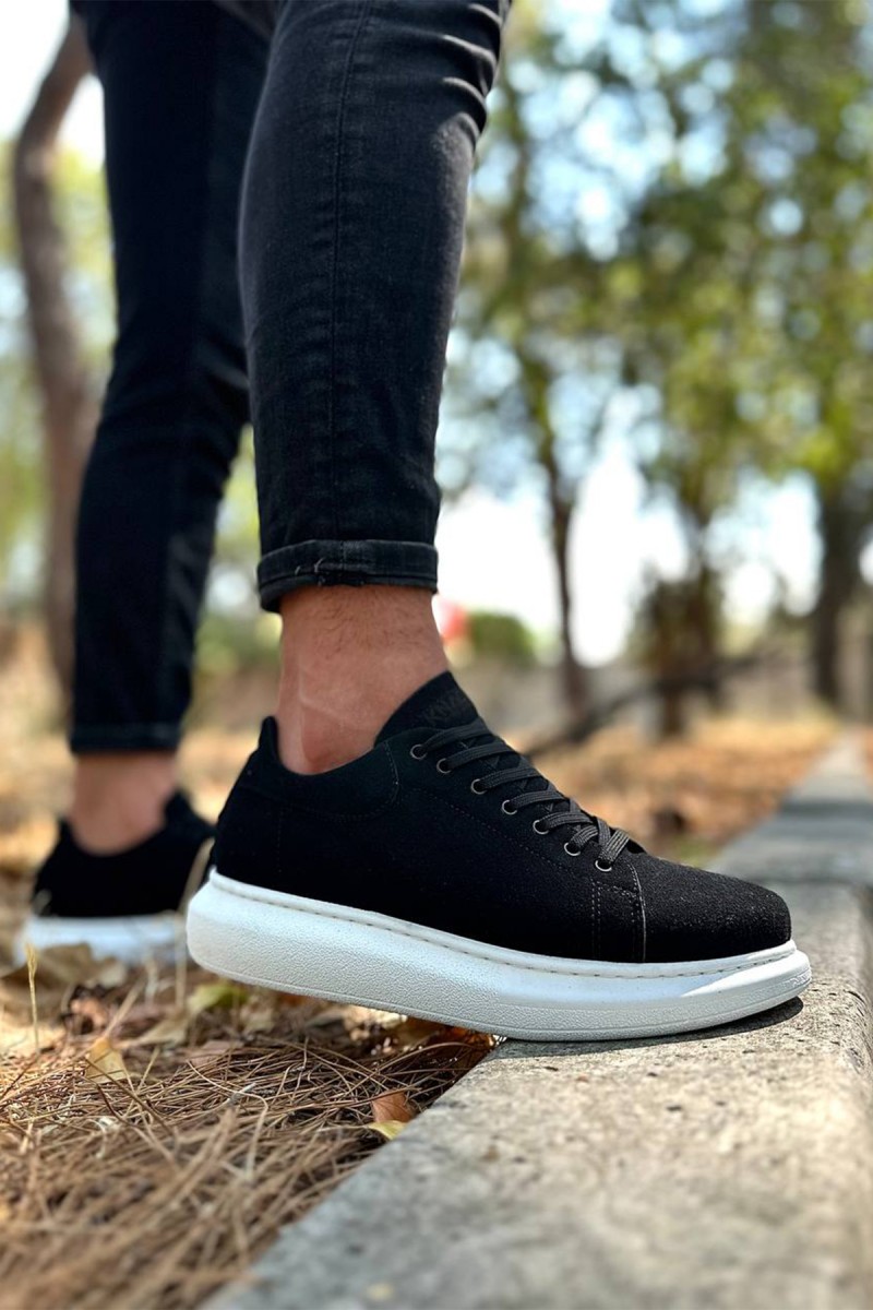 Mens Sneakers - Black White Suede - 044