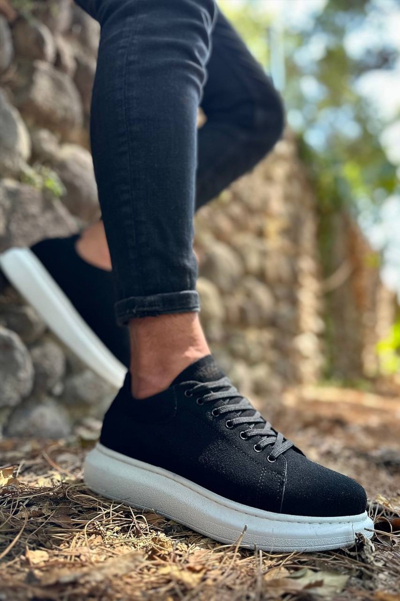 Mens Sneakers - Black White Suede - 044