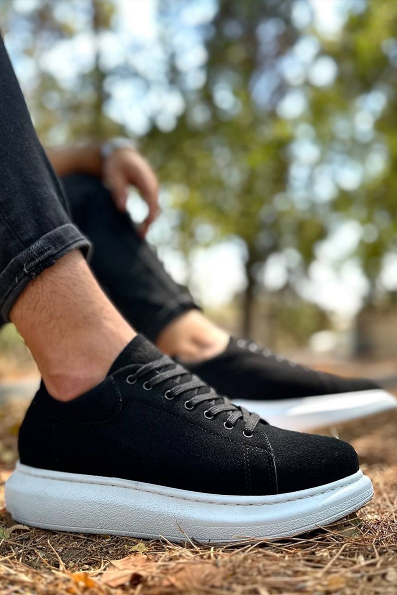 Mens Sneakers - Black White Suede - 044