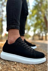 Mens Sneakers - Black White Suede - 044