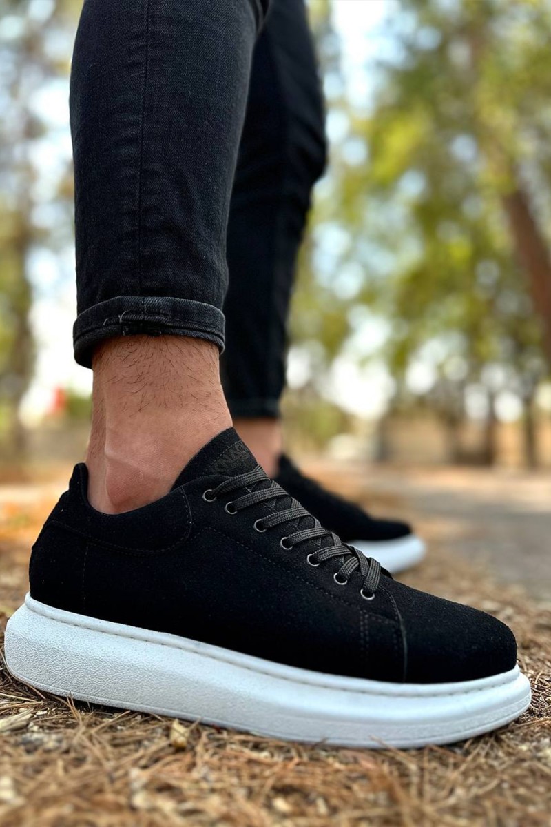 Mens Sneakers - Black White Suede - 044