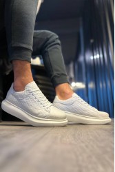 Mens Sneakers - White Quilted - 044