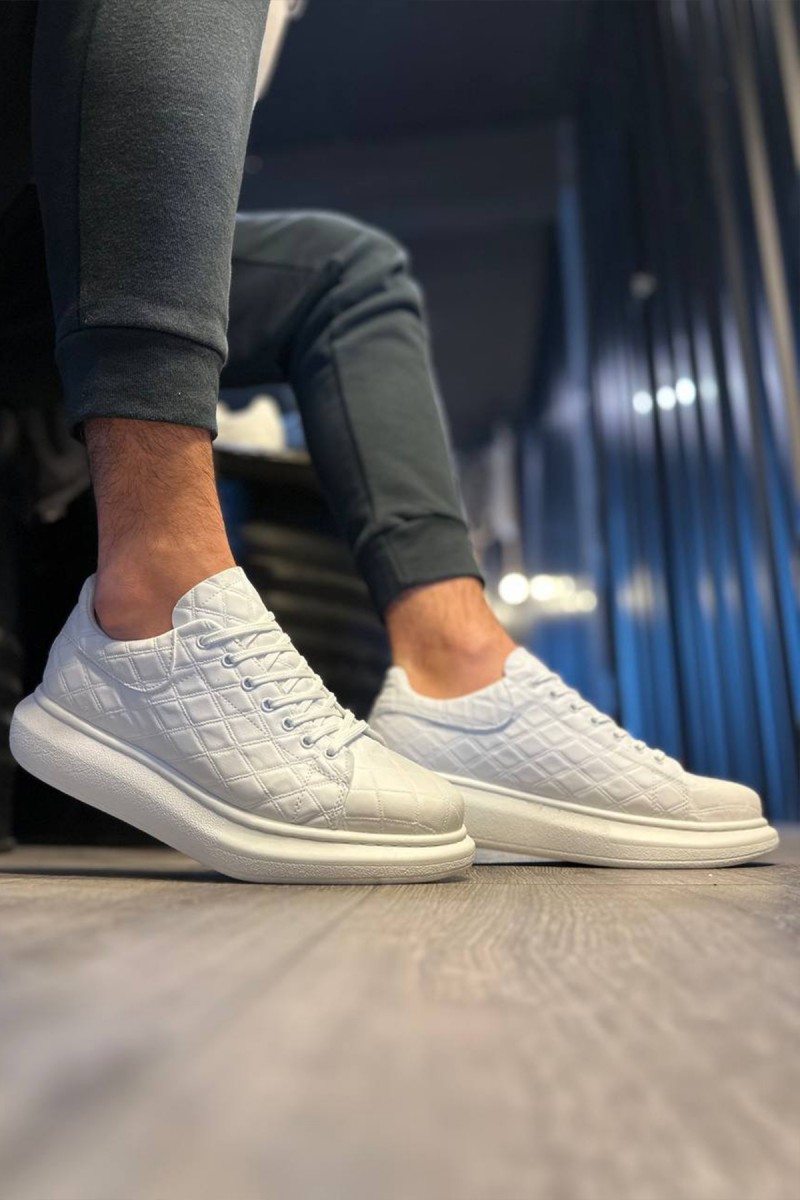 Mens Sneakers - White Quilted - 044
