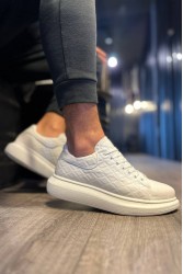 Mens Sneakers - White Quilted - 044