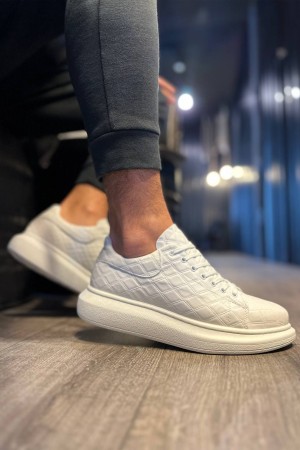 Mens Sneakers - White Quilted - 044