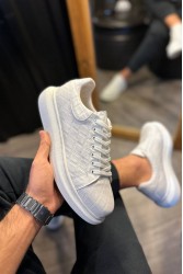 Mens Sneakers - White Quilted - 044