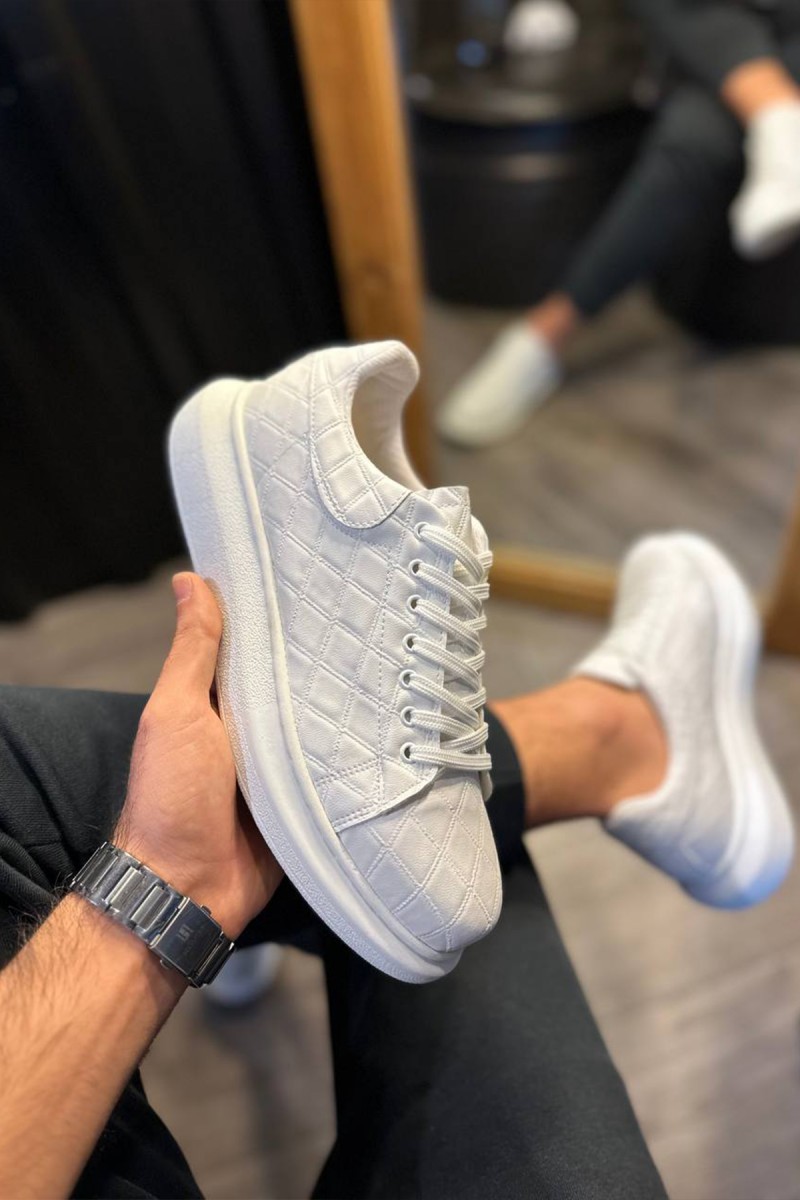 Mens Sneakers - White Quilted - 044