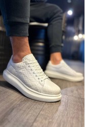 Mens Sneakers - White Quilted - 044