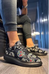 Mens Sneakers - Black Skull - 046
