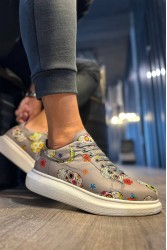 Mens Sneakers - Gray Skull - 046