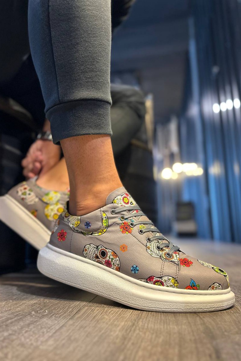 Mens Sneakers - Gray Skull - 046