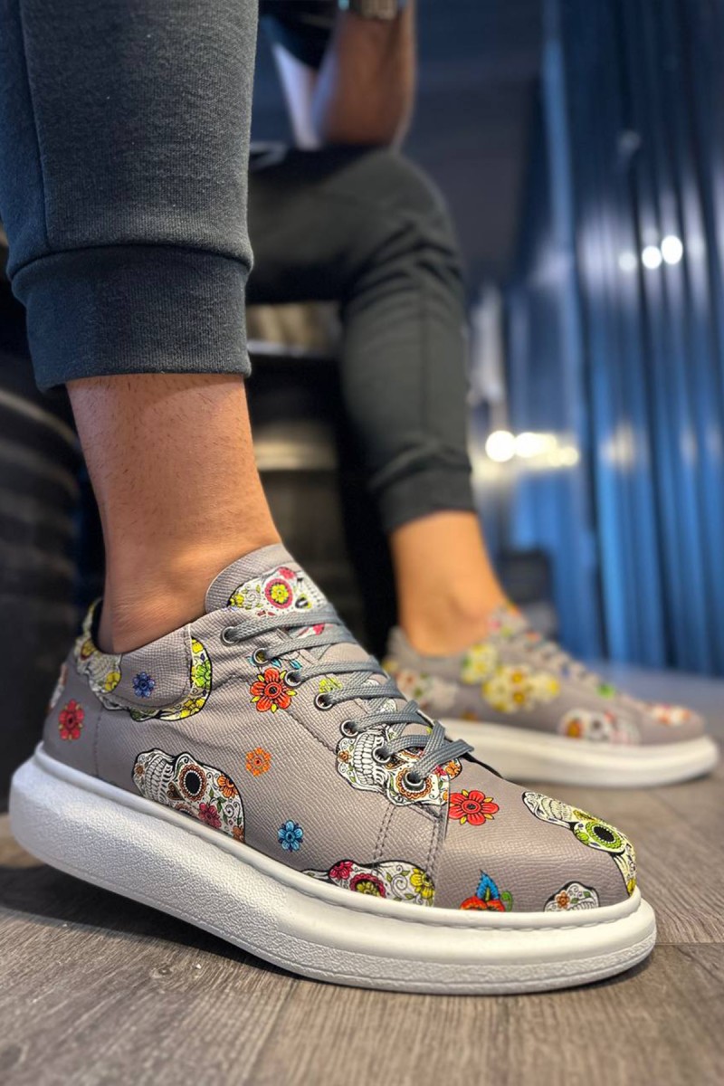 Mens Sneakers - Gray Skull - 046