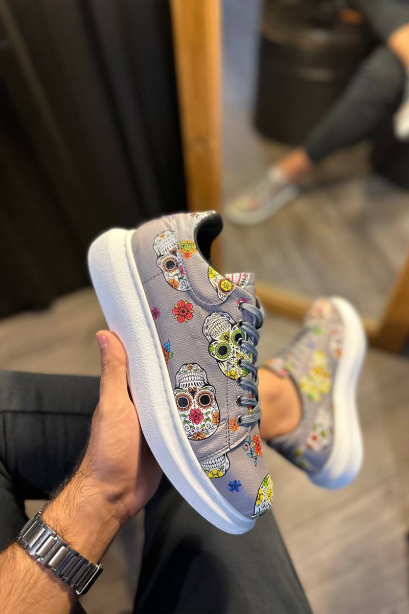 Mens Sneakers - Gray Skull - 046