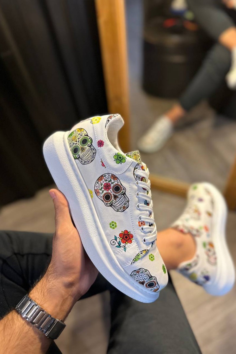 Mens Sneakers - White Skull - 046