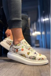 Mens Sneakers - White Skull - 046