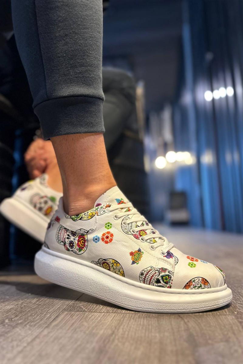 Mens Sneakers - White Skull - 046