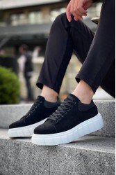 Mens Sneakers - Black White Suede - 144