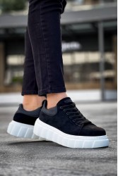 Mens Sneakers - Black White Suede - 144