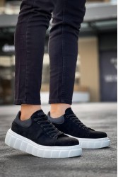 Mens Sneakers - Black White Suede - 144